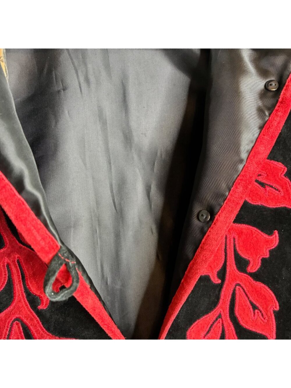 Linea by Louis DellOlio Womens Embroidered Suede Leather Jacket 1X Black Red - Picture 9 of 10
